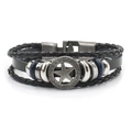 Close-up of retro braided leather bracelet with vintage star metal emblem and clasp - Star Shape Style 2