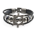Retro multi-layer braided leather bracelet with silver anchor and helm nautical charm - Anchor 2