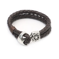 Braunes Leder-Wickelarmband im Marine-Stil mit Ankerverschluss und Kompass-Anhänger - Braunes PU-Leder Anker-Stil (BI-0012)