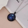 Detail of Virgo constellation necklace pendant with purple galaxy glass and silver chain - Virgo