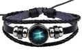 Luminous Pisces zodiac layered leather bracelet with green glass charm and braided cords - Pisces Regular Style