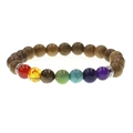 Seven Chakra volcanic stone and wood bead yoga bracelet with rainbow chakra beads - Seven Chakra Wood Bead Style