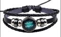 Aquarius zodiac multilayer braided leather bracelet with glowing glass charm - Aquarius Regular Style