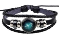 Multilayer Sagittarius zodiac leather bracelet with woven black cords and blue star glass charm - Sagittarius Regular Style