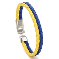 Handmade braided leather bracelet in yellow and blue colors with silver metal clasp - Yellow Blue