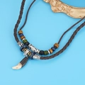 Retro meerlaagse ankerketting met gevlochten leren koord en wolfstand hanger - Wolfstand