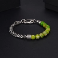 Men's stainless steel wheat chain bracelet with green natural stone beads and lobster clasp - Emperor Stone