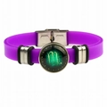 Adjustable purple silicone Scorpio zodiac bracelet with stainless steel buckle and glass dome - Purple