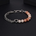 Men's stainless steel tiger stone bead bracelet with heart charm and lobster clasp - Red Network Stainless Steel