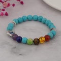 Hamsa hand en boze oog armband met turquoise marmeren kralen en zeven chakra stenen - Groene Turkoois