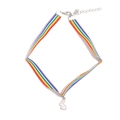 Rainbow striped choker necklace featuring a white rabbit pendant with adjustable chain - Rabbit