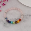 Rozenkwarts en chakra kralenarmband met Hamsa hand en het boze oog bedeltje - Rozenkwarts