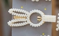 Creative rabbit ear faux pearl hair clip with golden metal base on display card - Rabbit Ear