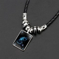 Collier signe du zodiaque Verseau avec cordon en cuir tressé noir et pendentif argent - Ciel Étoilé Verseau