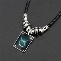 Collier constellation du Taureau lumineux avec perles argentées et cordon noir tressé - Ciel Nocturne Taureau