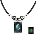 Collier pendentif Vierge lumineux avec cordon en cuir tressé noir et perles en métal - Ciel Nocturne Vierge