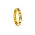 Detail der römischen Ziffern und Zirkonia auf einem vergoldeten Ring aus Titanstahl - US 7 / Gold