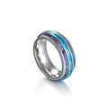 Anillo de acero inoxidable pulido con incrustación de nácar de colores y bordes escalonados - US 8 / Color acero