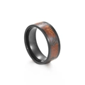 Bague en acier inoxydable noir brossé avec bois incrusté et motif tortue de mer - Noir