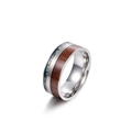 Titanium steel ring with wood and iridescent abalone shell inlay on white background - US 6 / Steel