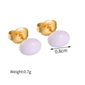 Minimalist gold stainless steel square stud earrings with light purple enamel inlay - Oval White (S-E928)