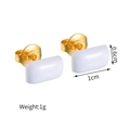 Minimalist rectangular gold-plated stainless steel stud earrings with lavender resin inlay - Rectangle White (S-E929)