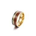 Golden titanium steel ring with wood inlay and abalone shell finish for unisex wear - US 6 / Gold
