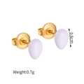 Minimalist gold plated stainless steel stud earrings with light purple oval stone inlay - Teardrop White (S-E930)