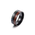 Titanium steel ring featuring wood inlay and iridescent abalone shell finish - US 6 / Black