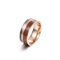 Rose gold titanium steel ring with dark walnut wood inlay and iridescent abalone shell - US 6 / Rose Gold