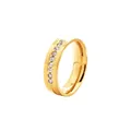Detail showing polished gold finish stainless steel ring with micro-pave crystal setting - US 5 / Gold with Stone