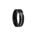 Detail of 6mm black stainless steel ring featuring ten inlaid round cubic zirconia stones - Black with Stone