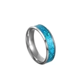 Men's 8mm tungsten ring with vibrant blue opal inlay and silver metallic edges - Size 5 / Medium-wide