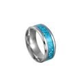 Men's 8mm tungsten ring with vibrant blue opal inlay and polished silver finish - Size 5 / Wide Style
