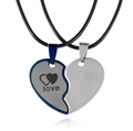 Blue and silver stainless steel heart puzzle necklace with love you engraving - Blue/Silver