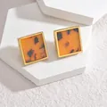 Detail von quadratischen Leopardenohrringen mit goldfarbenem Titanstahlrahmen - Quadratischer Stil (S-E966-fang)
