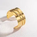 Bracciale rigido aperto stile retrò dorato con doppia fila di strass e linee ampie - Stile Strass a Linee Multistrato (S-B1158)