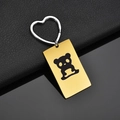 Minimalistischer herzförmiger Schlüsselring mit rechteckigem goldenem Panda-Anhänger - Gold (Anpassbar)