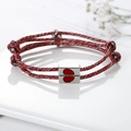 Magnetic couples bracelets with red woven cord and silver heart magnet clasps - Dark Red