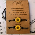 Handmade adjustable sunflower friendship bracelets on a kraft card for best friends - Sunflower (BS-0007)