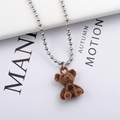 Charming brown flocked teddy bear pendant necklace with a silver bead chain for women - Brown (Necklace)