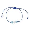 Handmade blue woven cord bracelet with cat eye beads and adjustable sliding knot - Blue