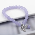 Elegantes lila Katzenauge-Perlenarmband mit Vintage-Silberblatt-Anhänger für Damen - Lila