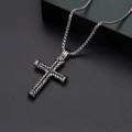 Detailed macro shot of vintage stainless steel cross pendant with rope texture and bead chain - Twist Texture Cross