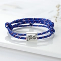 Adjustable dark blue braided rope bracelet with magnetic silver charm for couples - Blue Spot Stone