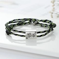 Matching magnetic woven couple bracelets in black and neon yellow with numeric charms - Black Yellow