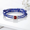 Blue braided couple bracelets with magnetic heart charm and adjustable red weave details - Blue Spot Stone