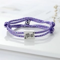 Purple braided couple bracelet with magnetic heart buckle and engraved metal charm - Bright Purple