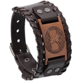 Vintage Viking eagle leather bracelet with bronze celtic knot charm for men - Deer Eye