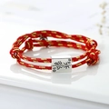 Customized red woven couple bracelet with magnetic silver sliders and unique engraving - Orange